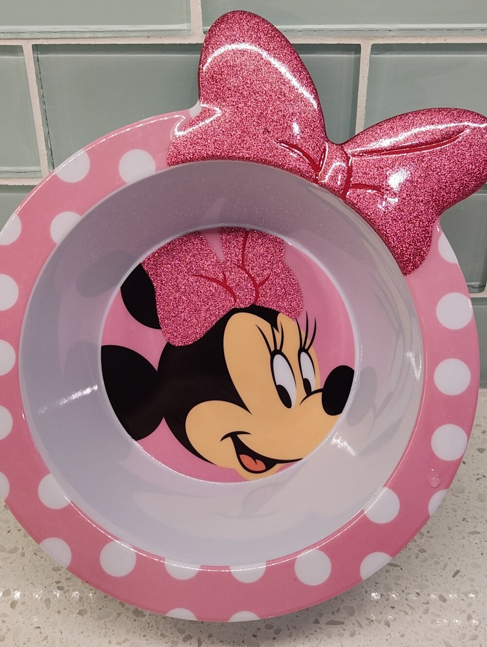 The Disney Store Minnie Mouse 3D Glitter Pink Bow Toddlers Character Bowl